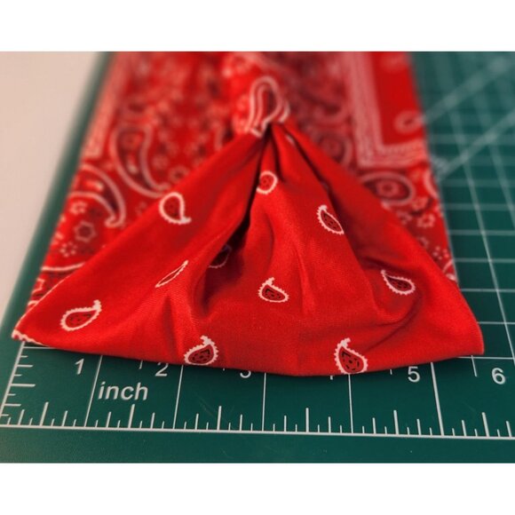 Red Paisley Knit Headwrap Hairband Soft Stretchy Headband Fabric Unisex Sweatban - Picture 4 of 7